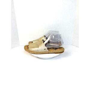 Sam Edelman Sandals Womens 7.5M Andy Gold Leather Espadrille Slip On Slides